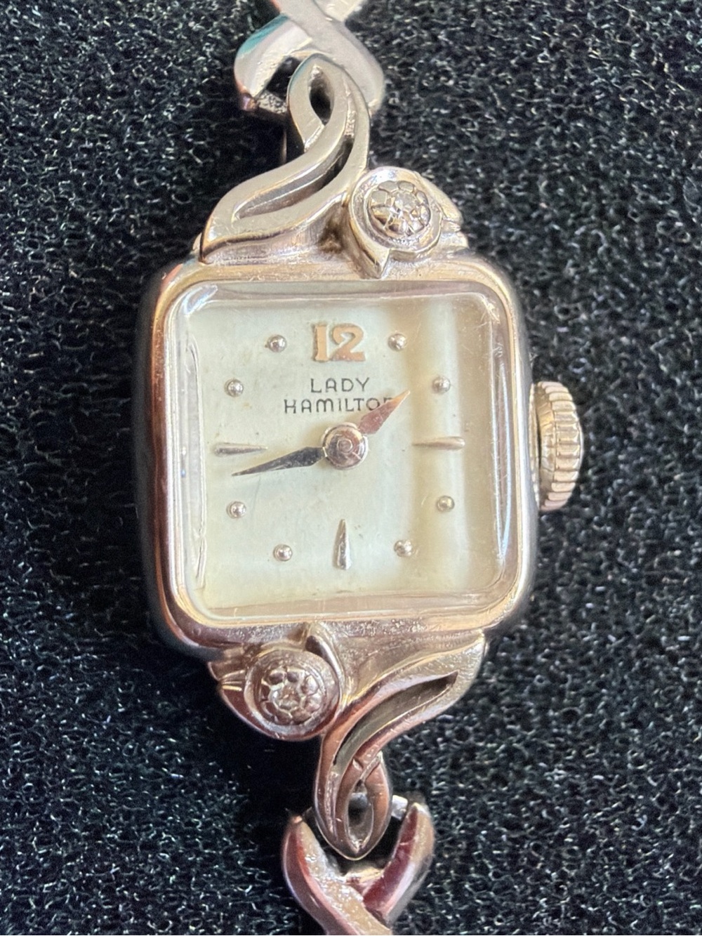 Solid 10k White Gold Lady Hamilton Vintage Watch